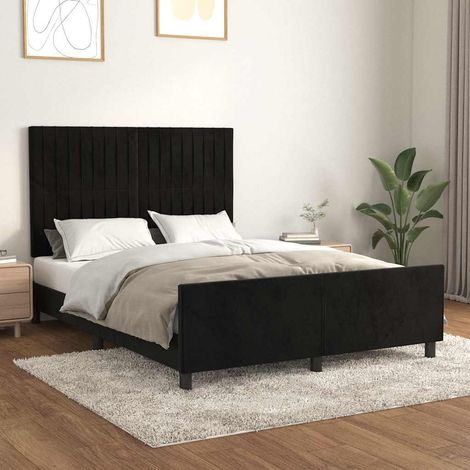 Cadre de lit 140 x 190 cm avec tête de lit, velours noir, hauteur réglable, 41.4kg - PANGIVO (1/5)