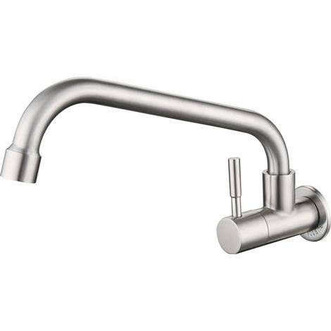 Rubinetto a parete girevole a 360° per acqua fredda, ideale per lavelli da cucina.