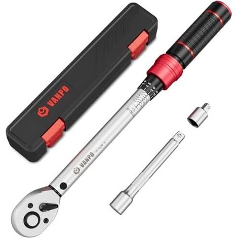 Drehmomentschlüssel 3/8" 5-60 Nm mit 3/8"-1/4"-Adapter, 125 mm Verlängerung für Fahrrad und Motorrad, Zündkerzenwechsel - 3/8" 5-60 Nm (Silber) (1/4)