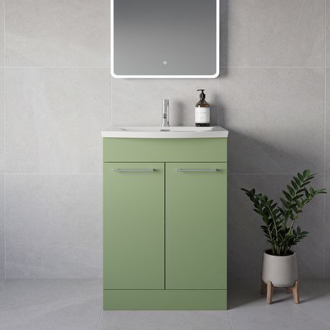 Napoli 390 Olive Green 600mm 2 Door Vanity Unit with Arc Basin - 600mm - Chrome 160mm Handle