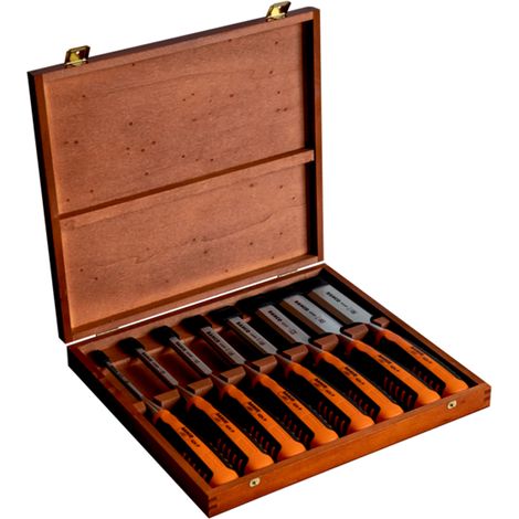 Set di scalpelli Bahco Ergo 8 pezzi in scatola di legno, 6,10,12,16,18,25,32,36 mm