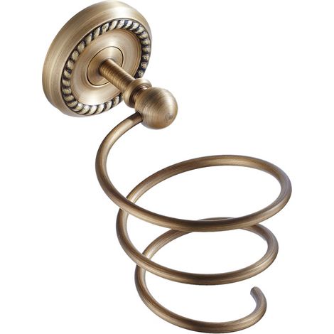 Soporte para secador de pelo de baño, de pared, acabado bronce, soporte colgante en espiral para secador de pelo. (1/5)