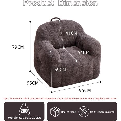 Pouf moelleux en mousse déchiquetée, ottoman en similicuir polaire avec repose-bras, parfait pour séjour, chambre ou coin lecture, sans assemblage, teinte anthracite (1/5)