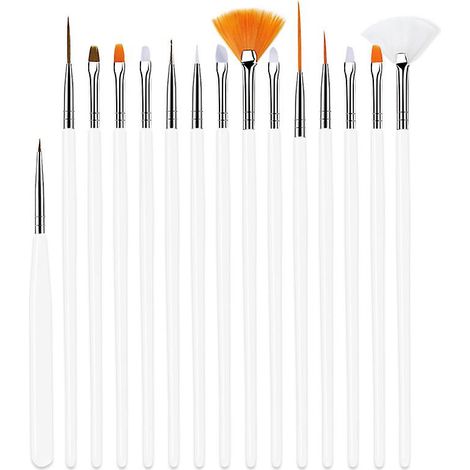 Ensemble de 15 pinceaux blancs pour nail art, pinceaux acryliques pour manucure professionnelle et maquillage à domicile. (1/5)