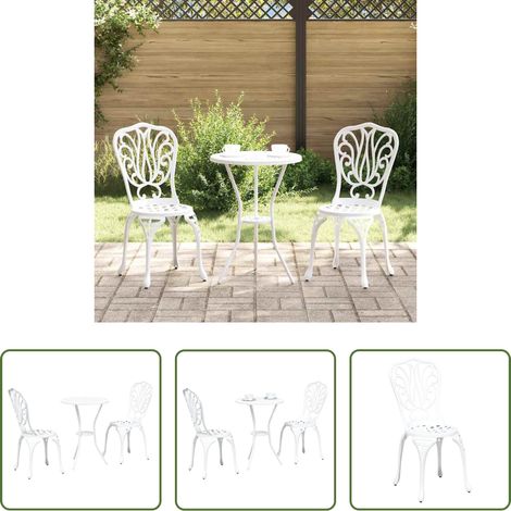 vidaXL Table jardin - Ensemble bistro de jardin 3 pcs Blanc Aluminium (1/5)