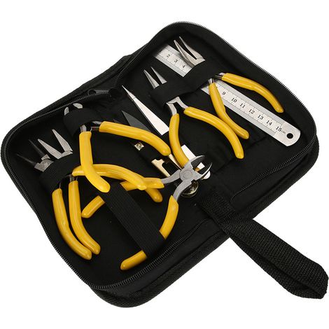Kit de 9 pinces professionnelles pour bijoux, comprenant des pinces plates et coudées, pour la fabrication de bijoux et autres bijoux. (1/5)