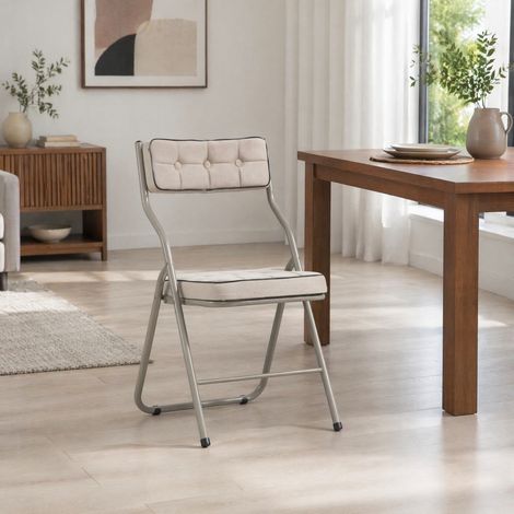 MEUBLIV Chaise pliante 46x47x80 cm beige – dossier rembourré, lot de 2, sans montage (1/5)