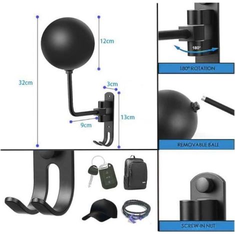 Porte Casque Moto - yd - Support Mural Rotatif 180° - Aluminium Durable - 2 Crochets Pratiques (1/4)