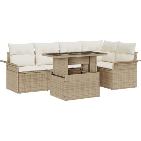 Garten-Sofa-Set mit Kissen mit Speicher 6 pcs Beige Poly Rattan vidaXL (1/5)