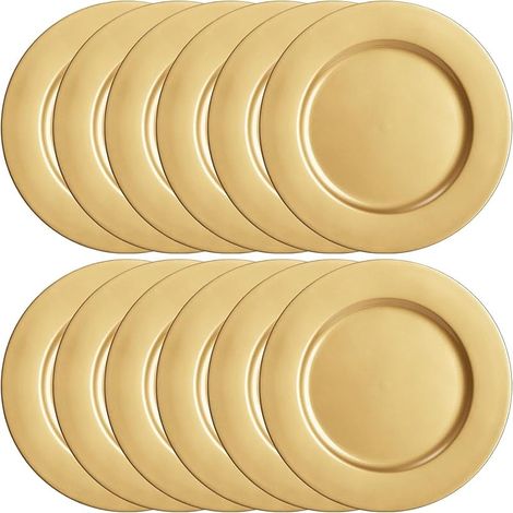 12 Pièces Assiettes de Présentation en Or Réutilisables, 33cm Assiettes de Présentation en Plastique Grandes Assiettes de Service Rondes pour Noël Mariage Fête Tableau Décoration