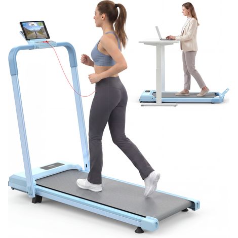 Cinta de correr plegable 3 en 1 con inclinación 10%, 1-12 km/h, 120 kg, azul, HOMVRA (1/4)