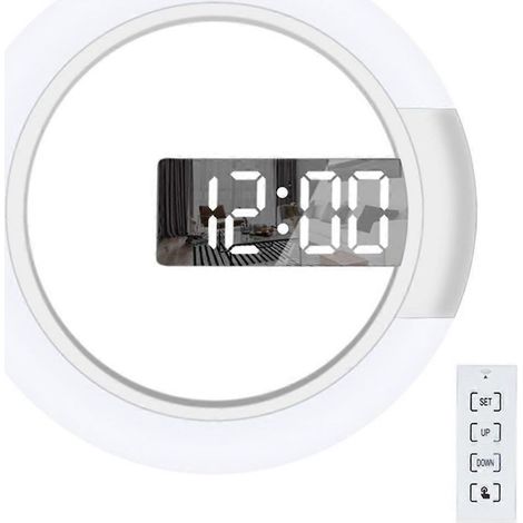 Horloge murale LED miroir ajourée avec contrôle, horloge numérique ronde, veilleuse 7 couleurs, mode 12/24h (1/5)