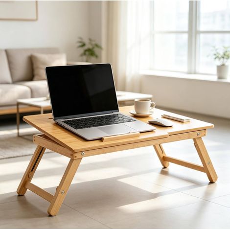 Mesa de cama plegable de bambú con tablero inclinable 55 x 35 cm (1/5)