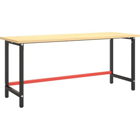 Cadre de banc de travail Noir et rouge mat 180x57x79 cm Métal