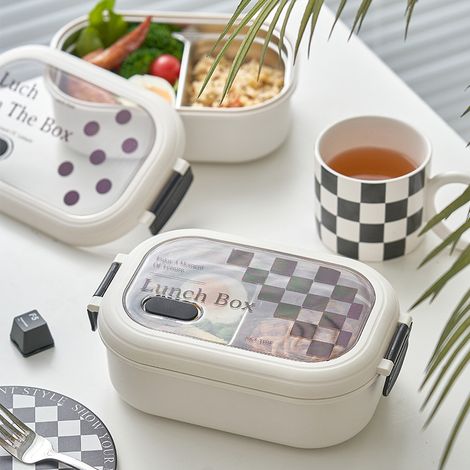 Boîte bento à 2 compartiments, en acier inoxydable, isotherme, avec séparateurs, hermétique, récipient de conservation alimentaire portable, pour l'école et le bureau (1/5)