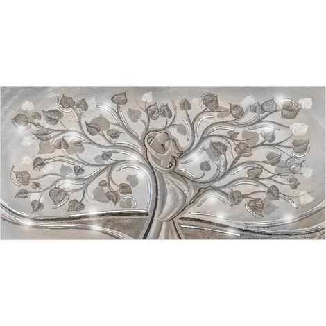 Lupia - Quadro moderno MONDIE' poster su legno con lamina argento cm 31x66 ALBERO ABBRACCIO MIX capezzale