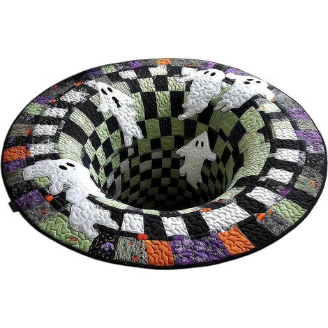 Tapis d'Halloween rond rembourré 3D squelette-vortex antidérapant grand format idéal pour la décoration intérieure salon - 80 cm - A (1/5)