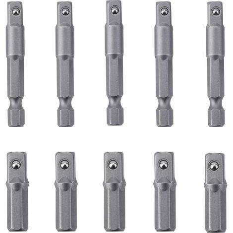 10pcs Adaptateurs pour Douilles Carrées 1/4", 2 Tailles Adaptateurs Hexagonaux vers Carrés 1/4" de Qualité Supérieure Compatibles avec Perceuses et Visseuses à Percussion (1/5)