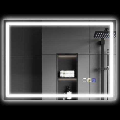 Specchio Bagno da Parete LED Antiappannamento 50x70 cm Speaker Bluetooth e Pulsanti Touch in Vetro Temperato (1/5)
