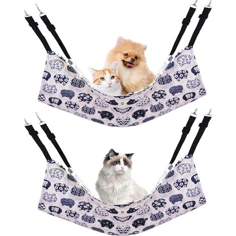 Hamac pour chat 2 pièces, hamac pour cage pour animaux de compagnie avec sangle réglable à impression recto-verso (1/5)