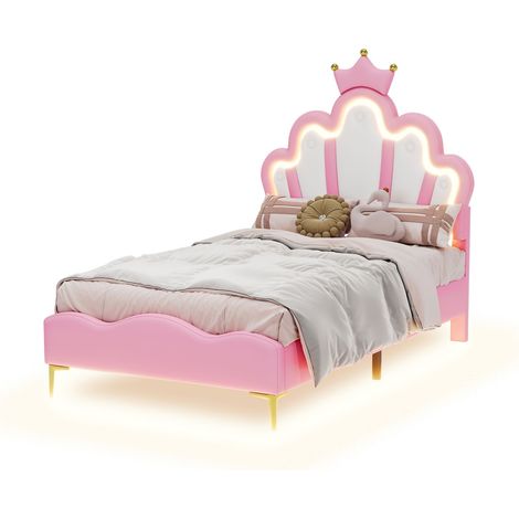 Einzelbett mit Einstellbarer LED, 90 x 200 cm aus PU Rosa, Höhenverstellbar, ohne Matratze (1/5)