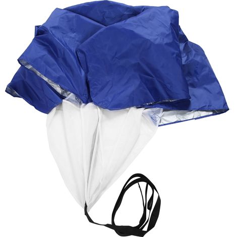Entraînement de vitesse en course à pied avec un parachute de résistance, entraînement de force, parapluie bleu (1/5)