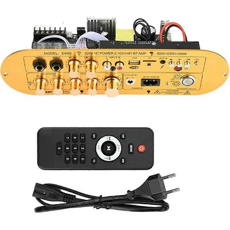 Carte d'amplification Bluetooth 5.0 D900 50 W + 50 W + 100 W 2.1 canaux HiFi pour caisson de basses, compatible avec les enceintes de voiture, de maison et de karaoké - Version européenne (1/5)