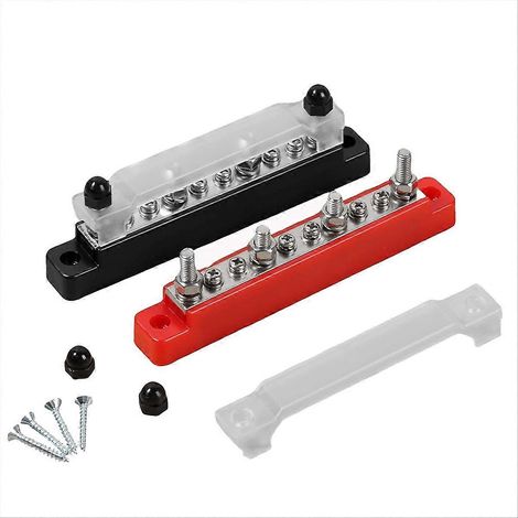 Lot de 2 blocs de distribution d'alimentation, barre omnibus professionnelle 150 A 12 V CC avec couvercle et vis, bornier pour barre omnibus de batterie (1/5)