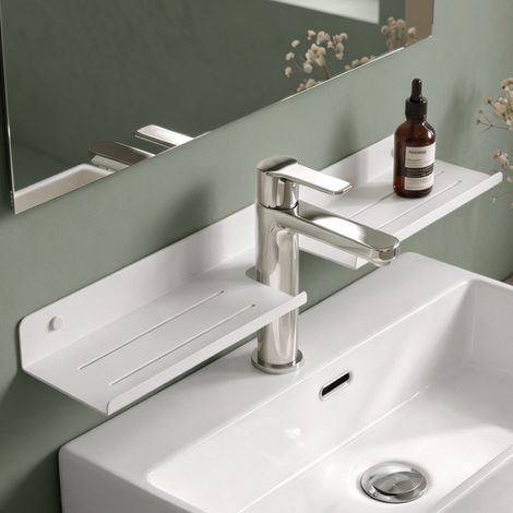 Mai & Mai Duschregal zum Bohren oder Kleben, Waschbeckenregal über Wasserhahn, Wandregal für Küche und Bad, Badezimmer Organizer Sandweiß 60cm Reglo-17 (1/5)