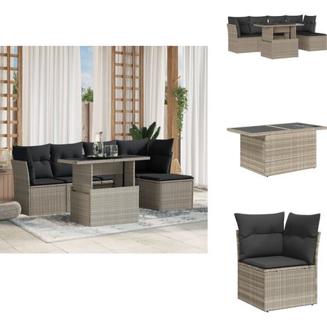 Salon de jardin 6 pcs avec coussins gris clair résine tressée - Ensemble De Canapés De Jardin - Ensembles De Canapés De Jardin - Ensemble De Canapés D'extérieur - Ensemble De Canapés De Patio (1/5)