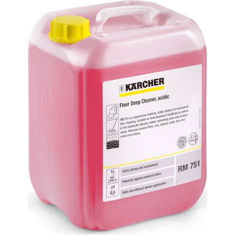 KARCHER Detergent en Profondeur FloorPro RM 751 62951290, Bidon de 10 L, pH 1, Formule Acide, pour Sols Industriels