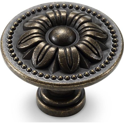 Lot de 10 boutons de placard de cuisine vintage en forme de fleur, poignées de tiroir en laiton antique, boutons de porte rustiques en bronze pour tiroirs de commode, zinc (1/3)