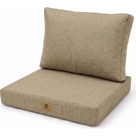 Ensemble Coussins Fauteuil 60x60 Beige - Effet Lin & Déhoussable (Assise + Dossier) (1/5)