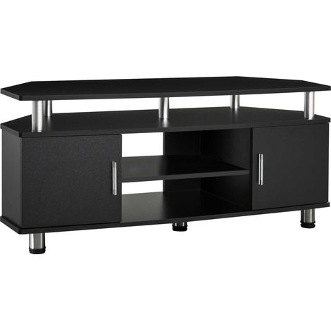 Meuble TV classique noir pour salon disposant de deux étagères ouvertes et deux placards fermés offrant un grand espace de rangement pratique (1/5)