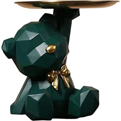 Storage Tray Statue Keychain Figurine, Earrings Lipstick Tray, Bear Statues with Dish, Sculptures Key Bowl-C (1/5)