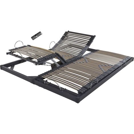 Sommier électrique extra plat S50 - 2x70x190 - Lattes bois - Réglage fermeté zone lombaires (1/5)