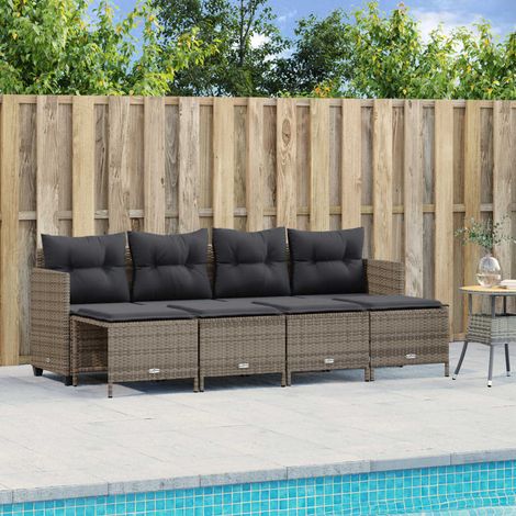 Ensemble de Jardin 5 Pièces en Résine Tressée Gris avec Coussins - Canapé 4 Places + 4 Poufs (1/5)