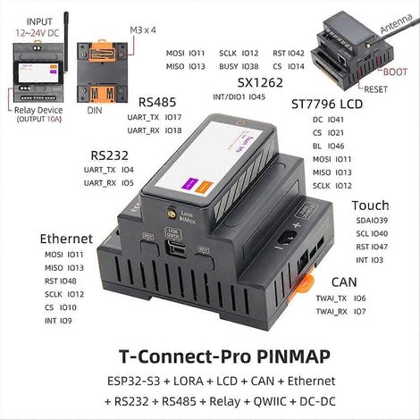 T-Connect-Pro ESP32-S3 LoRa Industrie-Steuerungs-Entwicklungsboard mit RS485-, RS232-, CAN- und Ethernet-Schnittstellen sowie einem 2,33-Zoll-LCD-Bildschirm (1/5)