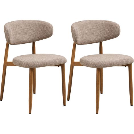 Eddie - lot de 2 chaises en tissu texturé - pieds en acier effet bois