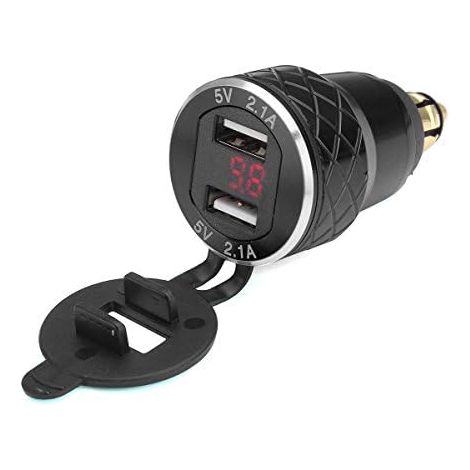 Voltímetro rojo de 12 V-24 V 4,2 A para motocicleta, cargador USB doble, toma DIN para motocicleta BMW, color negro (1/5)