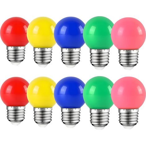 Pack of 10 E27 2W Multicolor 360° Polycarbonate LED Bulbs for Indoor Use - Party (1/5)