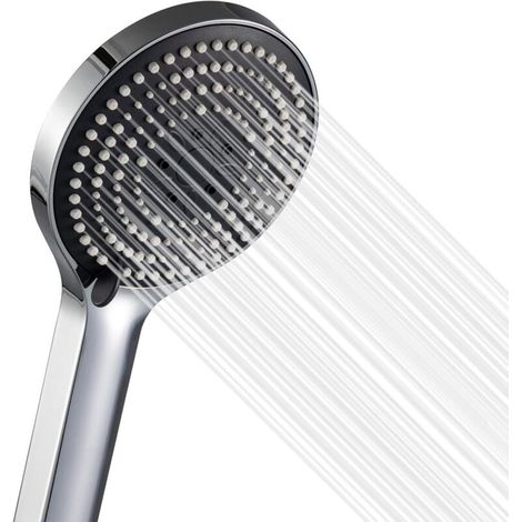 Großer, leistungsstarker, druckverstärkender 6-Düsen-Handbrausekopf mit Chromoberfläche. (1/5)