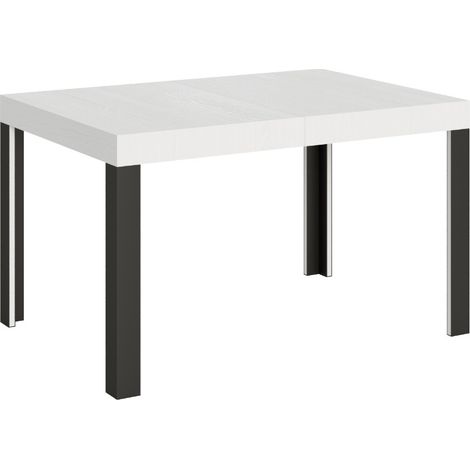 Table extensible bois pieds bois et acier anthracite Liva 4 pieds 130 à 234 cm-Blanc-4 pieds-130 à 234 cm (1/5)