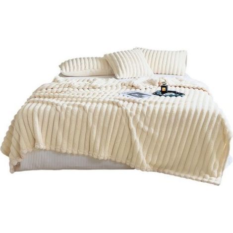Couverture multifonctionnelle épaissie à larges rayures de couleur unie, peut être utilisée comme drap de lit, WHITE 100150cm (1/4)