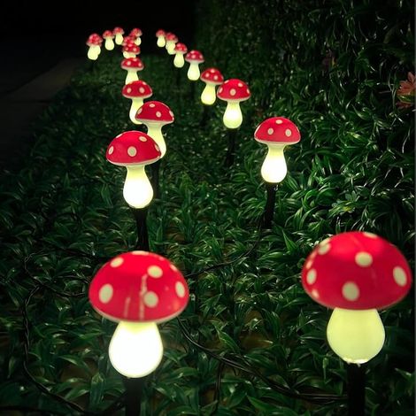 20 Pack LED Outdoor Solar Ground Plug-in couleur rouge Mini Champignons Lumières chaudes, imperméable Décoration cour solaire mignonne petite lumière de champignons, avec 8 modes d'éclairage. (1/5)