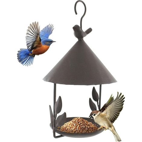 Outdoor Hanging Bird Feeder, Wild Bird Food Dispenser, Feeding Bowl Bird Feeder Outdoor Metal Roof Weather Resistant for Food (1/5)