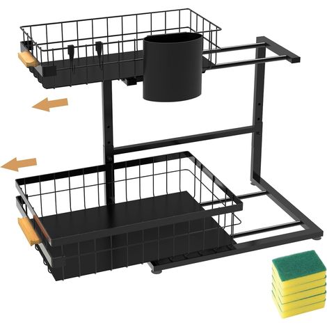 Organiseur sous évier, 2 niveaux de rangement sous évier, étagère coulissante en métal pour cuisine, salle de bain, garde-manger, placard (1/5)