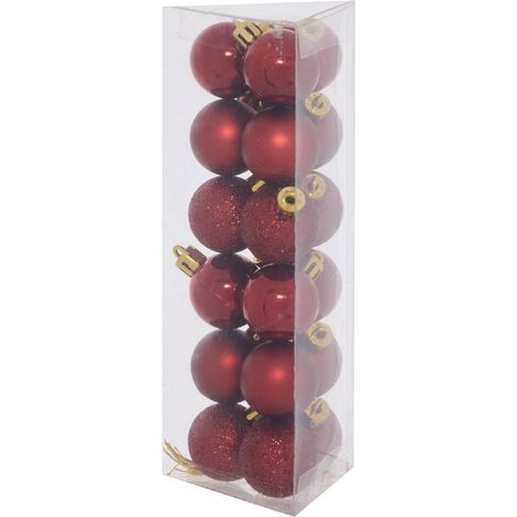 Lot de 18 boules de Noël en plastique grenat D. 30 mm - Feeric lights & christmas (1/5)
