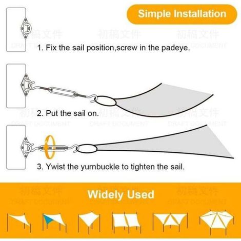 M6 Tendeur Cable Acier Inoxydable, Ensemble de fixation d'auvent, accessoires de fixation d'auvent carré rectangle (1/4)