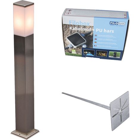 QAZQA + Moderno Lámpara de exterior de acero 80cm IP44 - Malios con pincho de tierra y prensaestopas Plástico /Acero inoxidable Cuadrada Adecuado para LED Max. 1 x 40 Watt (1/4)